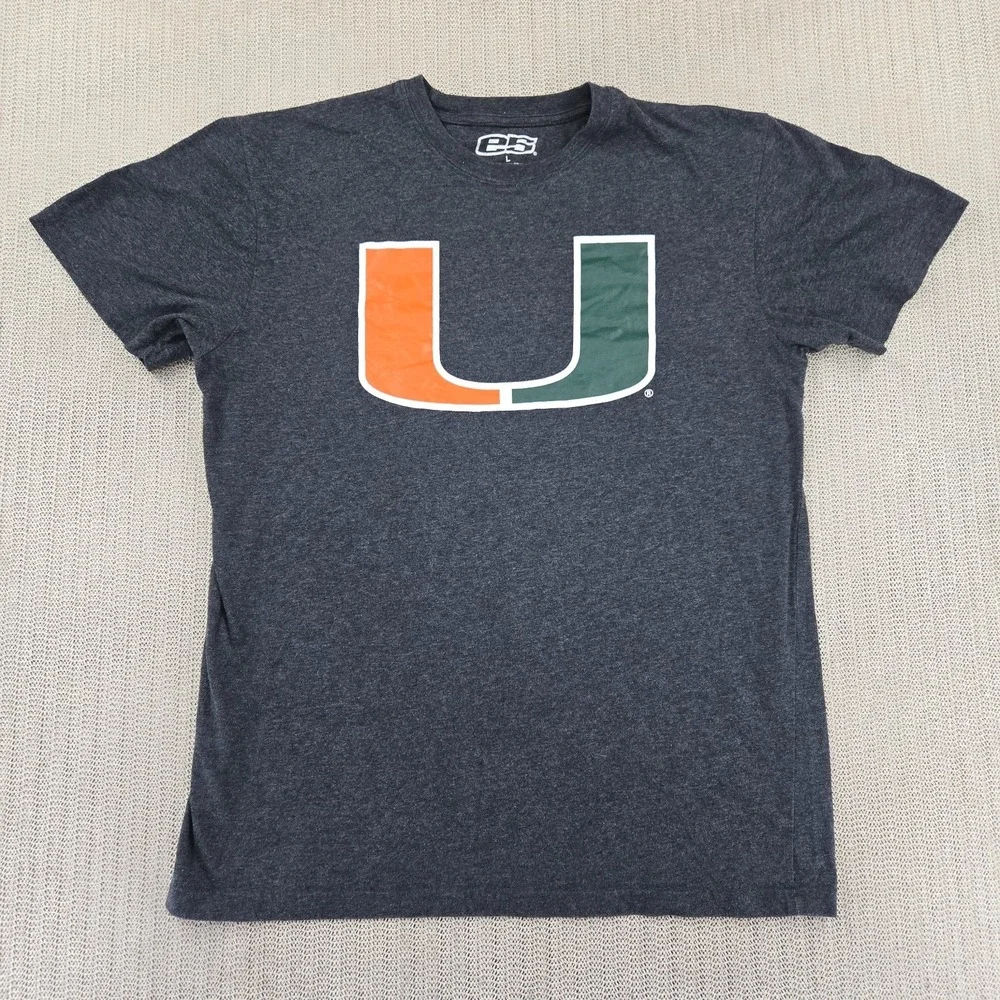Miami Hurricanes Shirt Mens Large Gray Short Sleeve ACC Football Graphic Tee